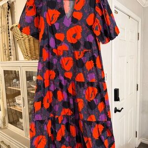 Mud Pie Red and Purple Floral Midi Dress